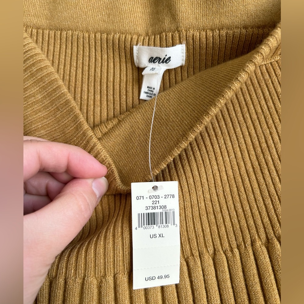 NWT Aerie Take Charge Ribbed Sweater Mini Skirt Sz XL Yellow Gold - Picture 3 of 4